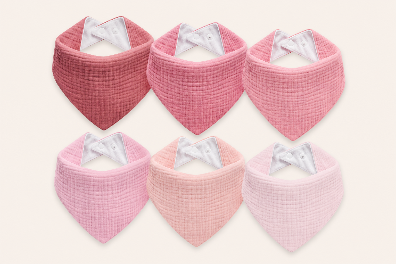 Baby haklappar i muslin – 6-pack rosa triangeldregglisar