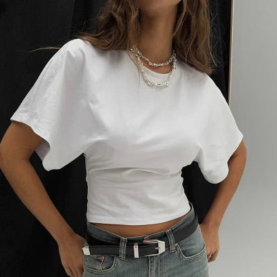 Grå Croppad Korsett-Stil T-Shirt För Kvinnor Y2K Streetwear Lös Passform Bomullsblandning